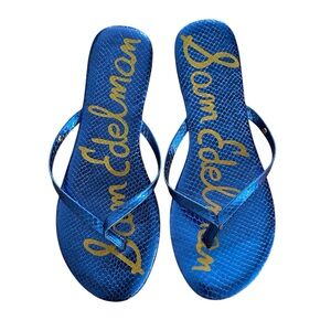 NWOT Sam Edelman | Women’s Shiny Blue Slip On Sandals Thongs, Size 8